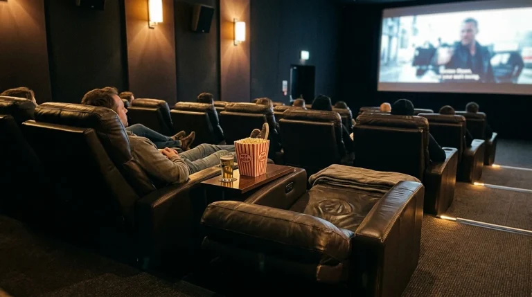VIP Filmy a prémiové zážitky: Co znamená VIP v kinematografii, streamingu a kinech 6 Luxusní VIP kino sál s pohodlnými koženými křesly a občerstvením