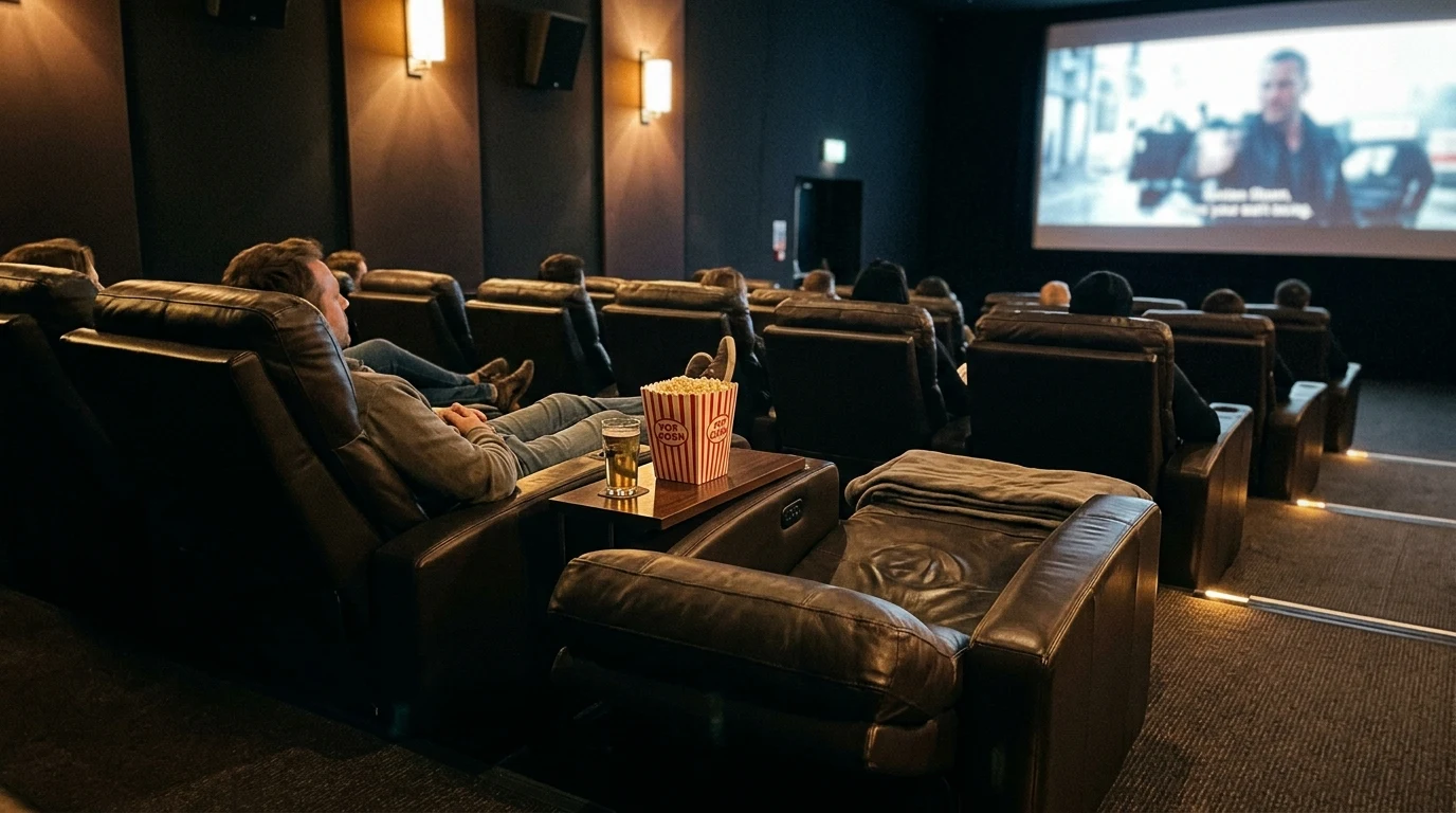Luxusní VIP kino sál s pohodlnými koženými křesly a občerstvením